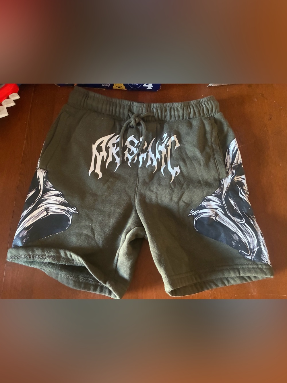 Revenge Clothing Olive Green Graphic Drawstring Kids Shorts